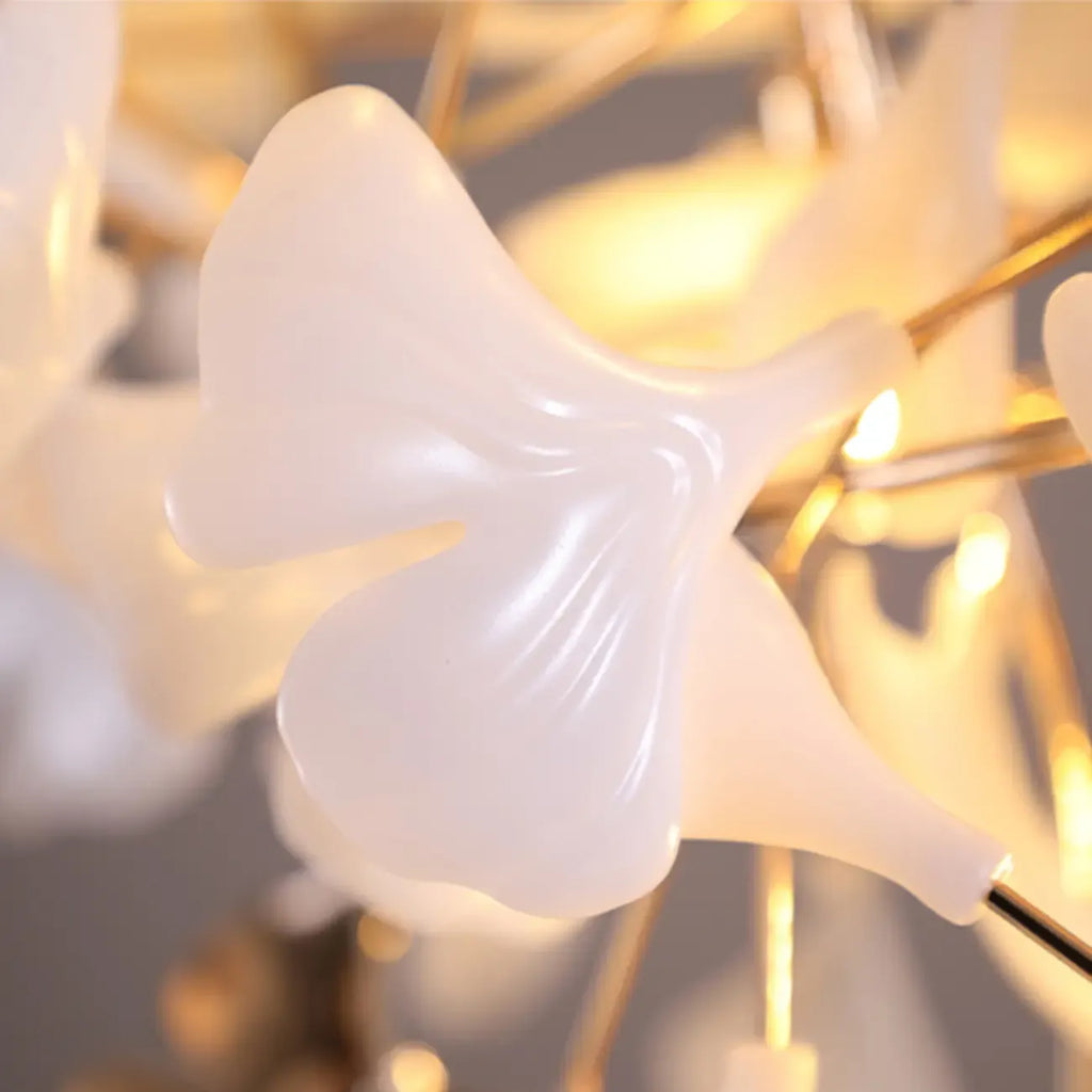 Elegant White Ginkgo Leaf Golden Stairwell Chandelier