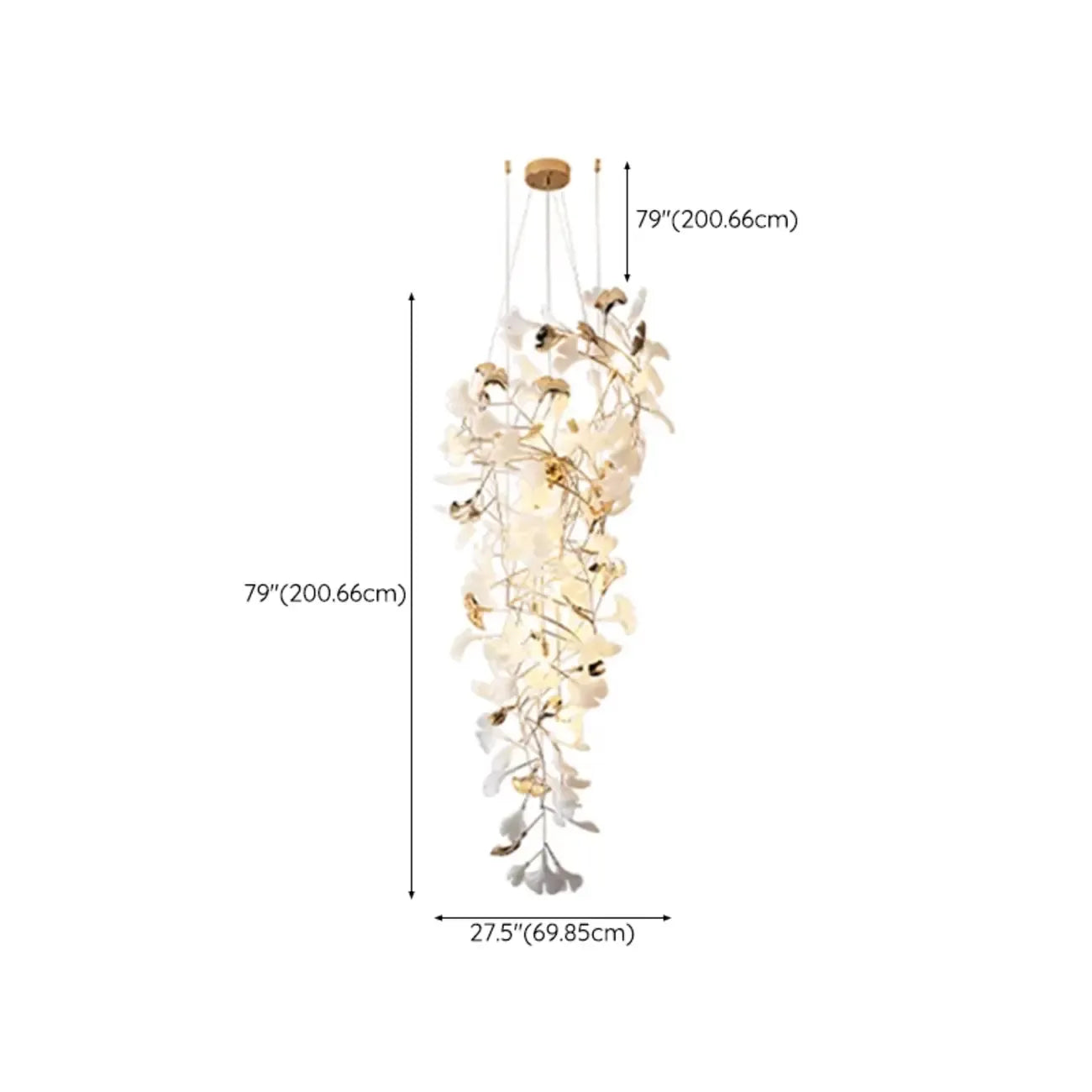 Elegant White Ginkgo Leaf Golden Stairwell Chandelier