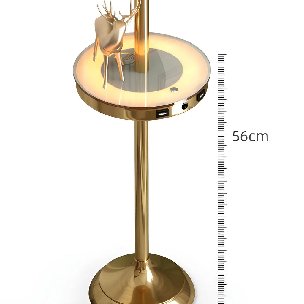 Modern Gold LED Floor Lamp with Round Shelf for Living Room