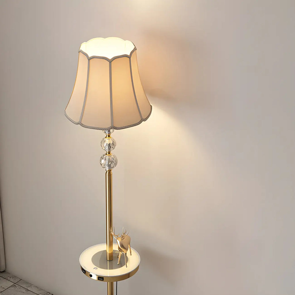 Modern Gold LED Floor Lamp with Round Shelf for Living Room