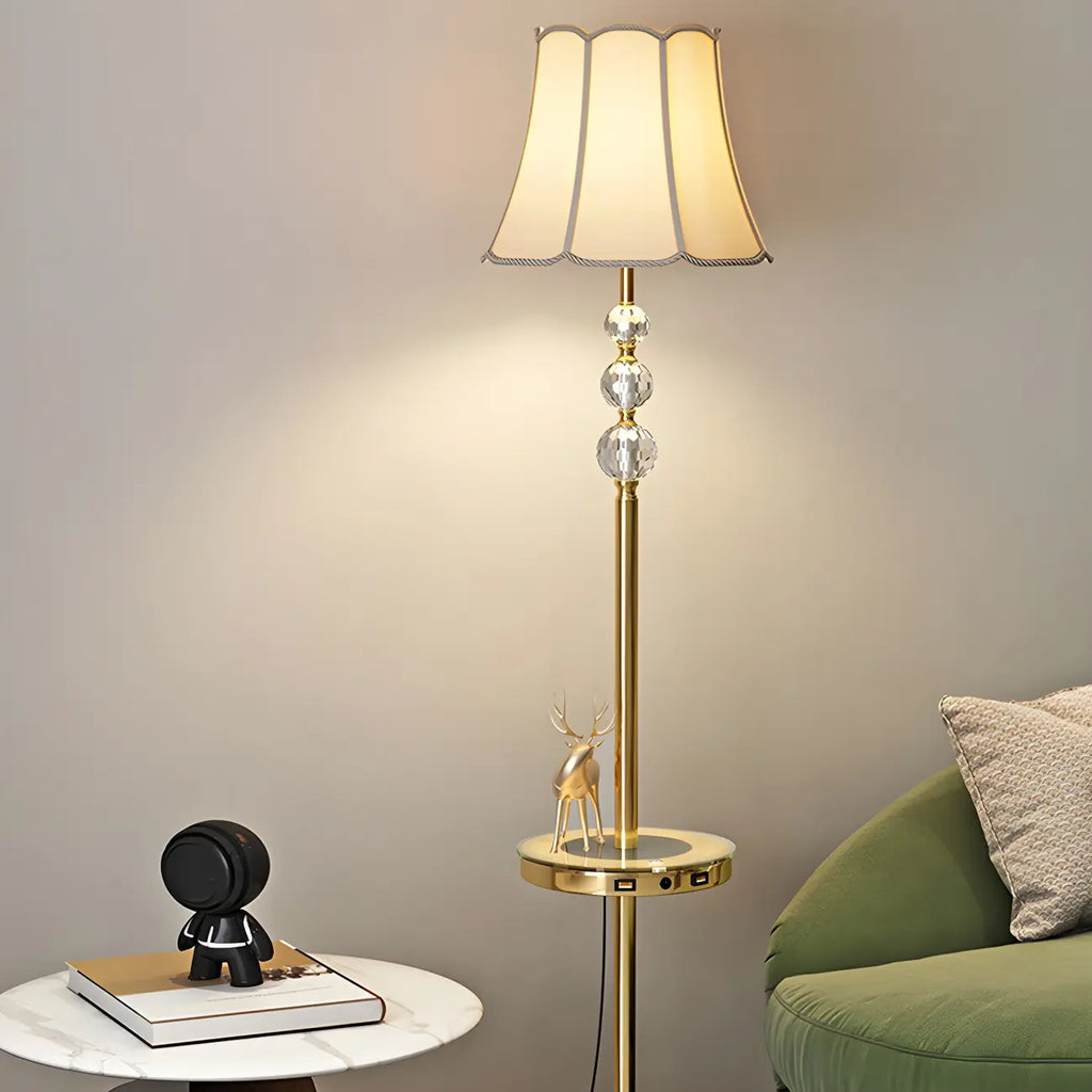 Modern Gold LED Floor Lamp with Round Shelf for Living Room