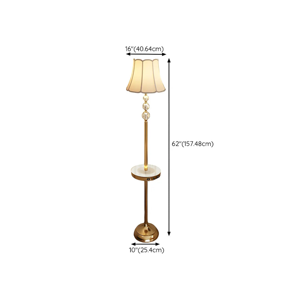 Modern Gold LED Floor Lamp with Round Shelf for Living Room