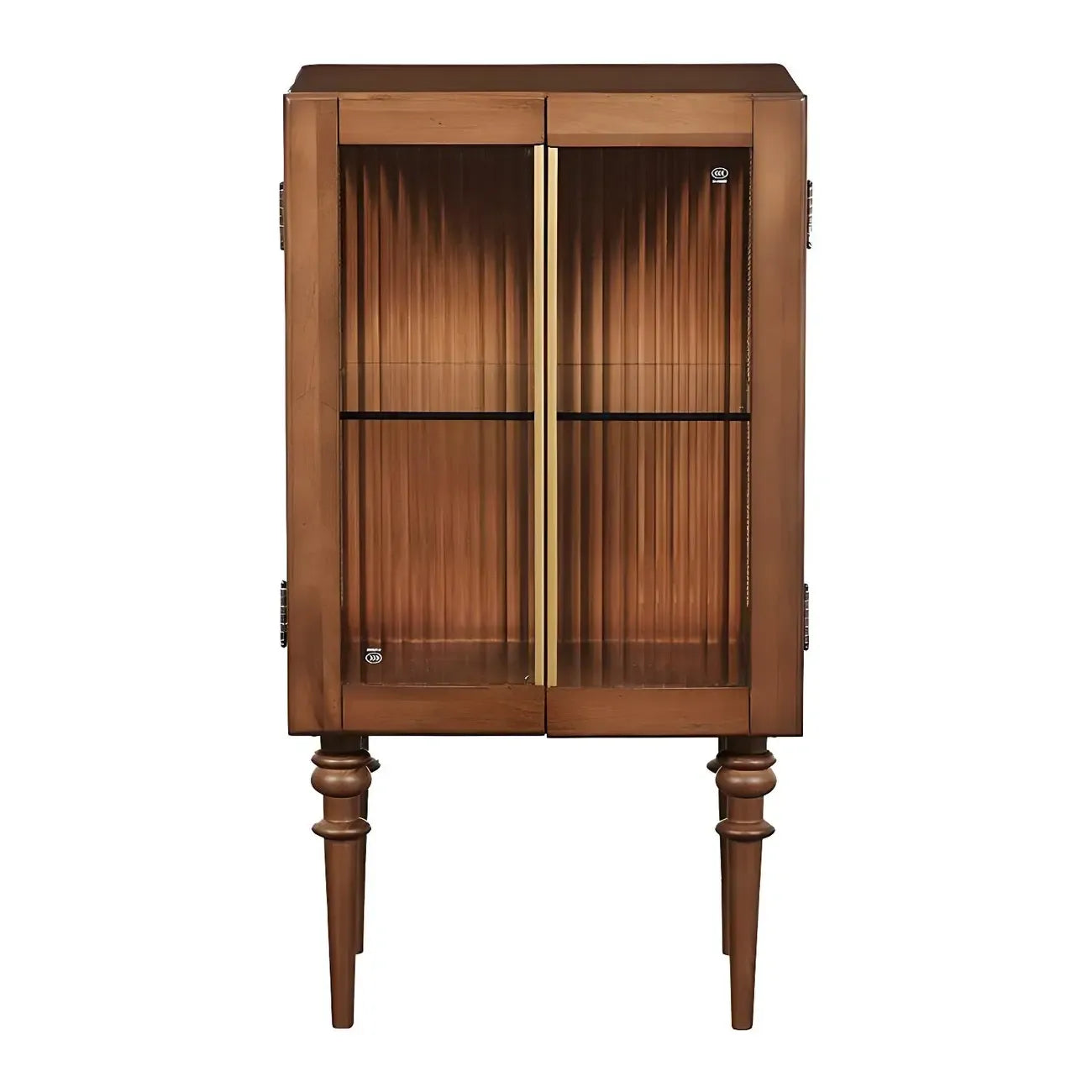 Mid-Century Modern Leggy Brown Wooden Glass Storage Cabinet