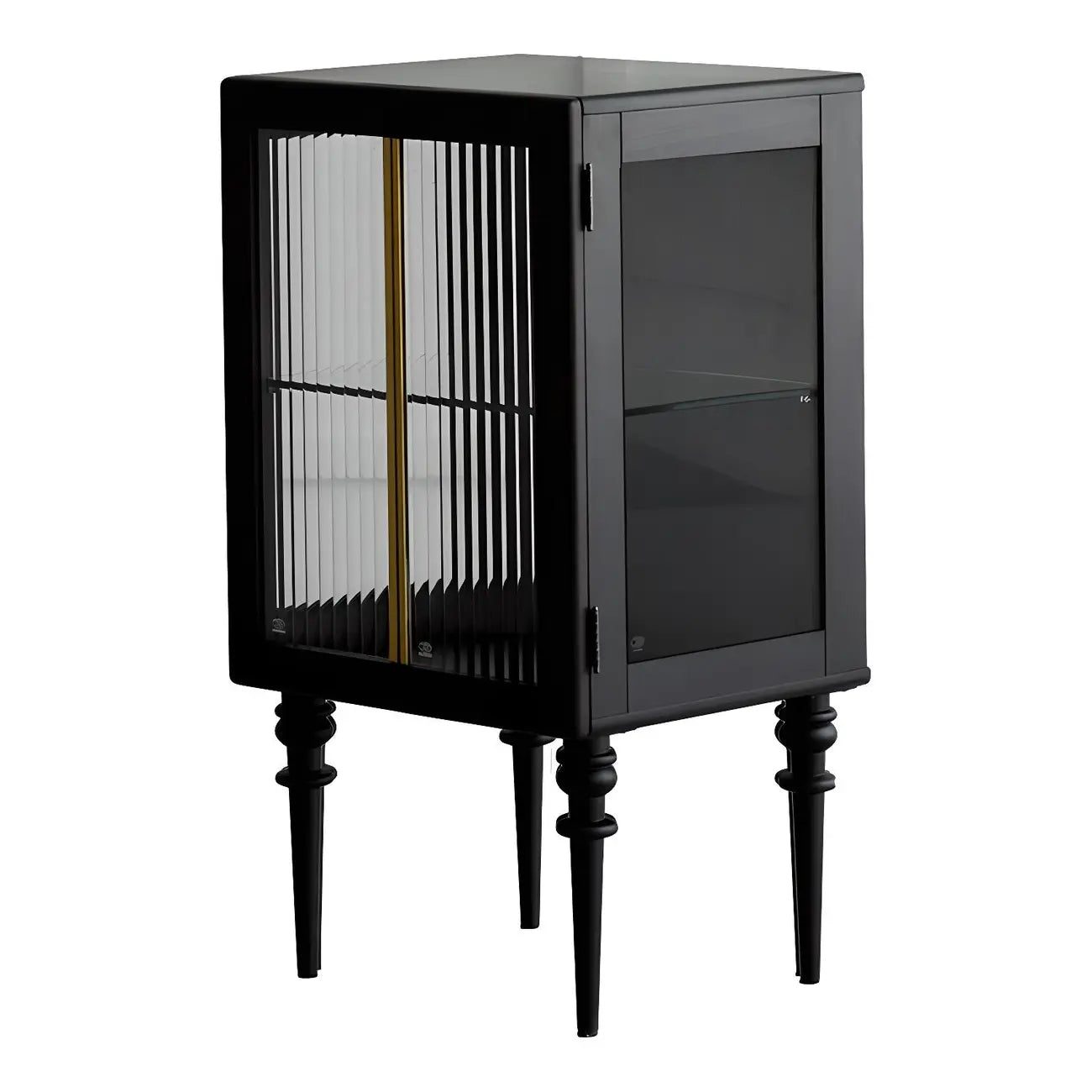 Mid-Century Modern Leggy Brown Wooden Glass Storage Cabinet