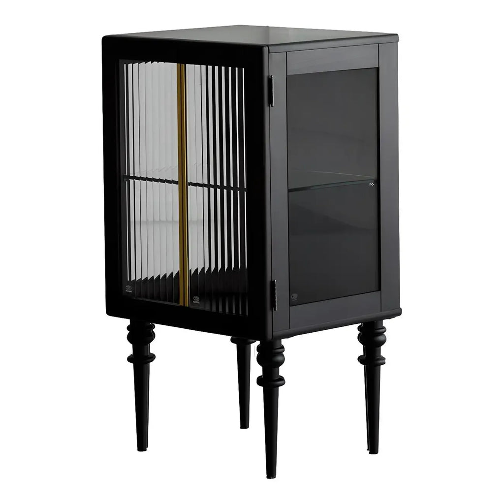 Mid-Century Modern Leggy Brown Wooden Glass Storage Cabinet