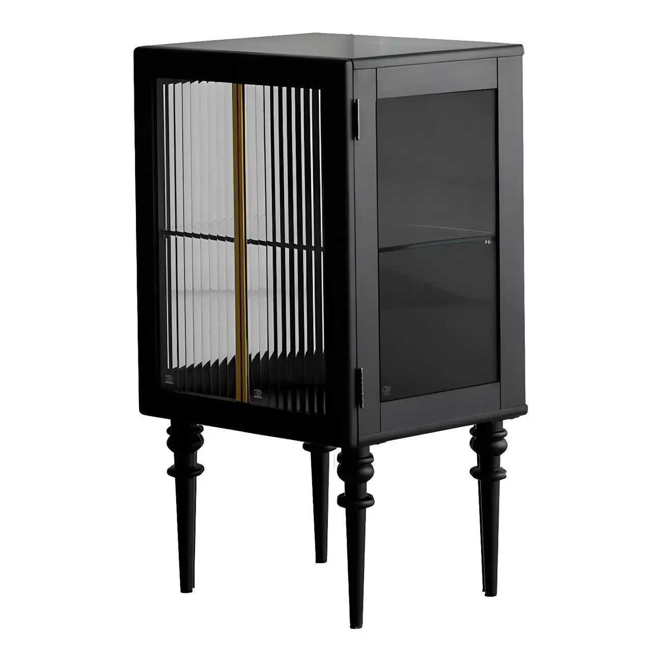 Mid-Century Modern Leggy Brown Wooden Glass Storage Cabinet