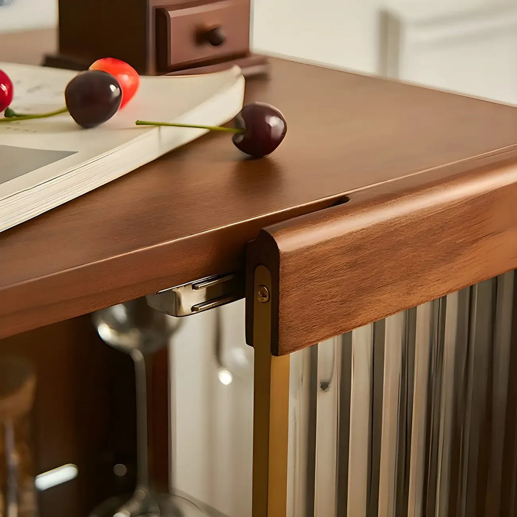 Mid-Century Modern Leggy Brown Wooden Glass Storage Cabinet