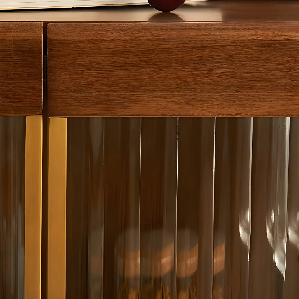 Mid-Century Modern Leggy Brown Wooden Glass Storage Cabinet