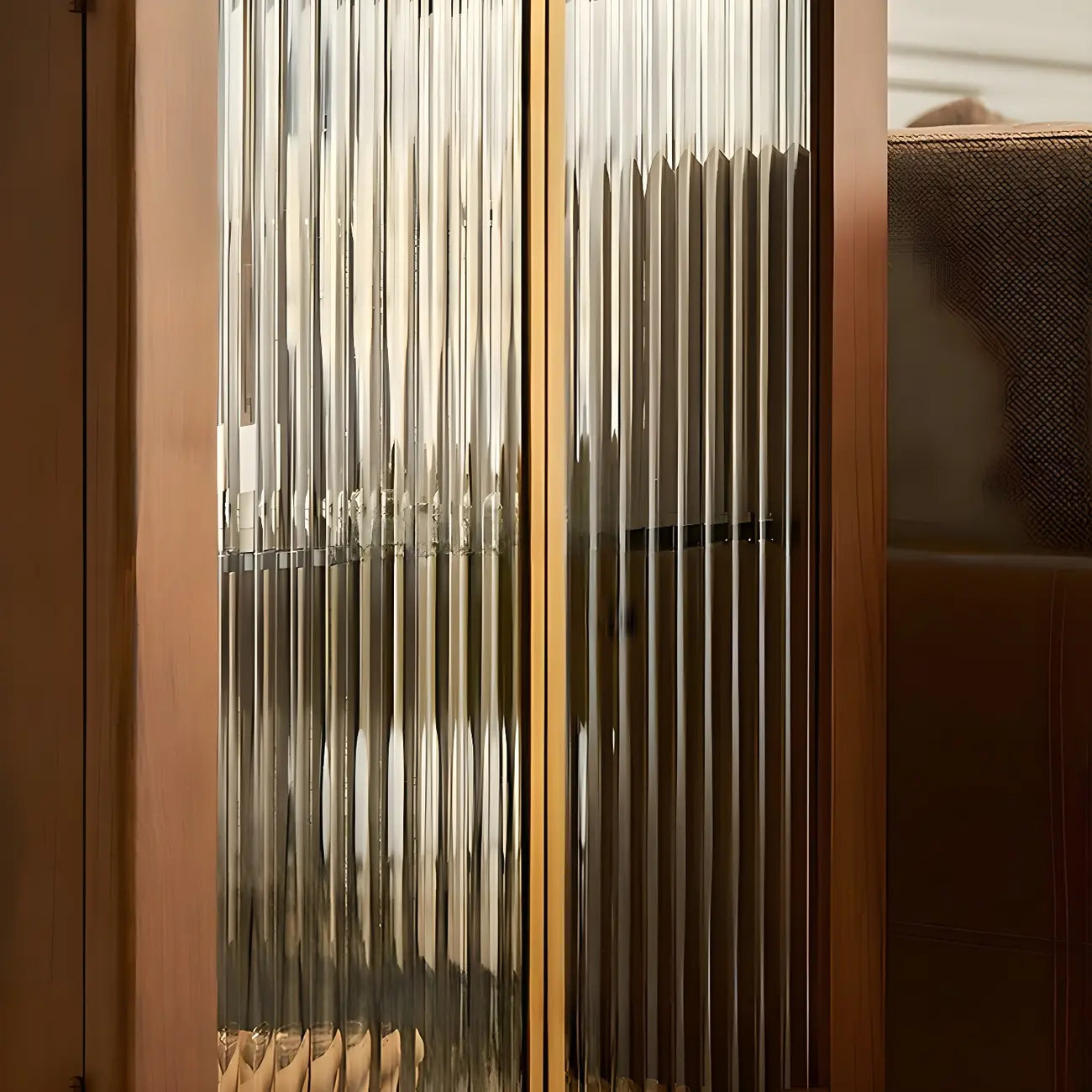 Mid-Century Modern Leggy Brown Wooden Glass Storage Cabinet