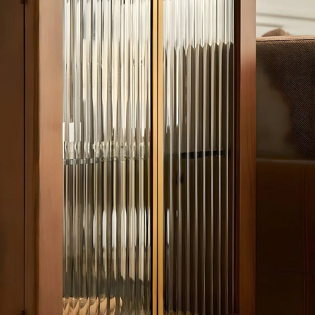 Mid-Century Modern Leggy Brown Wooden Glass Storage Cabinet