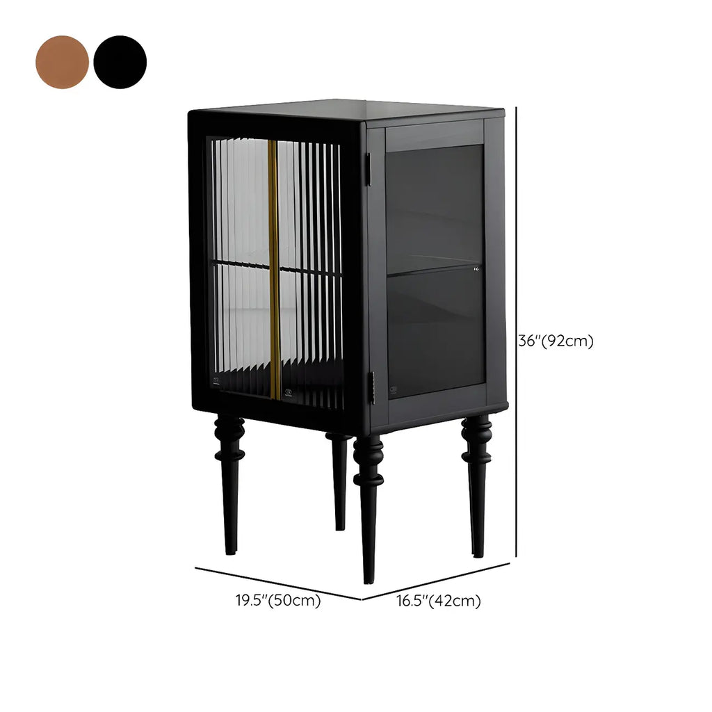 Mid-Century Modern Leggy Brown Wooden Glass Storage Cabinet