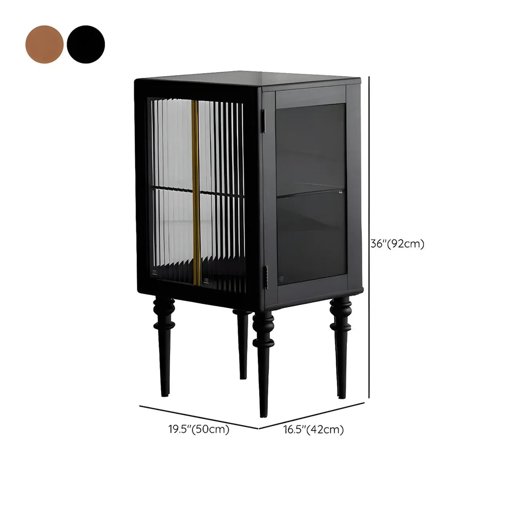 Mid-Century Modern Leggy Brown Wooden Glass Storage Cabinet