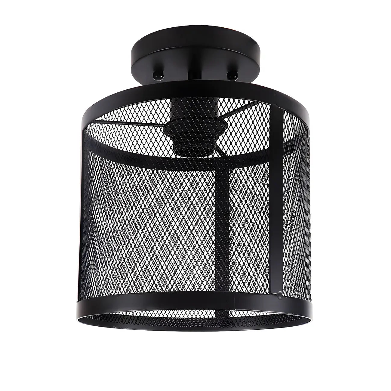 Industrial Black Iron Mesh Cylinder Semi Flush Ceiling Light