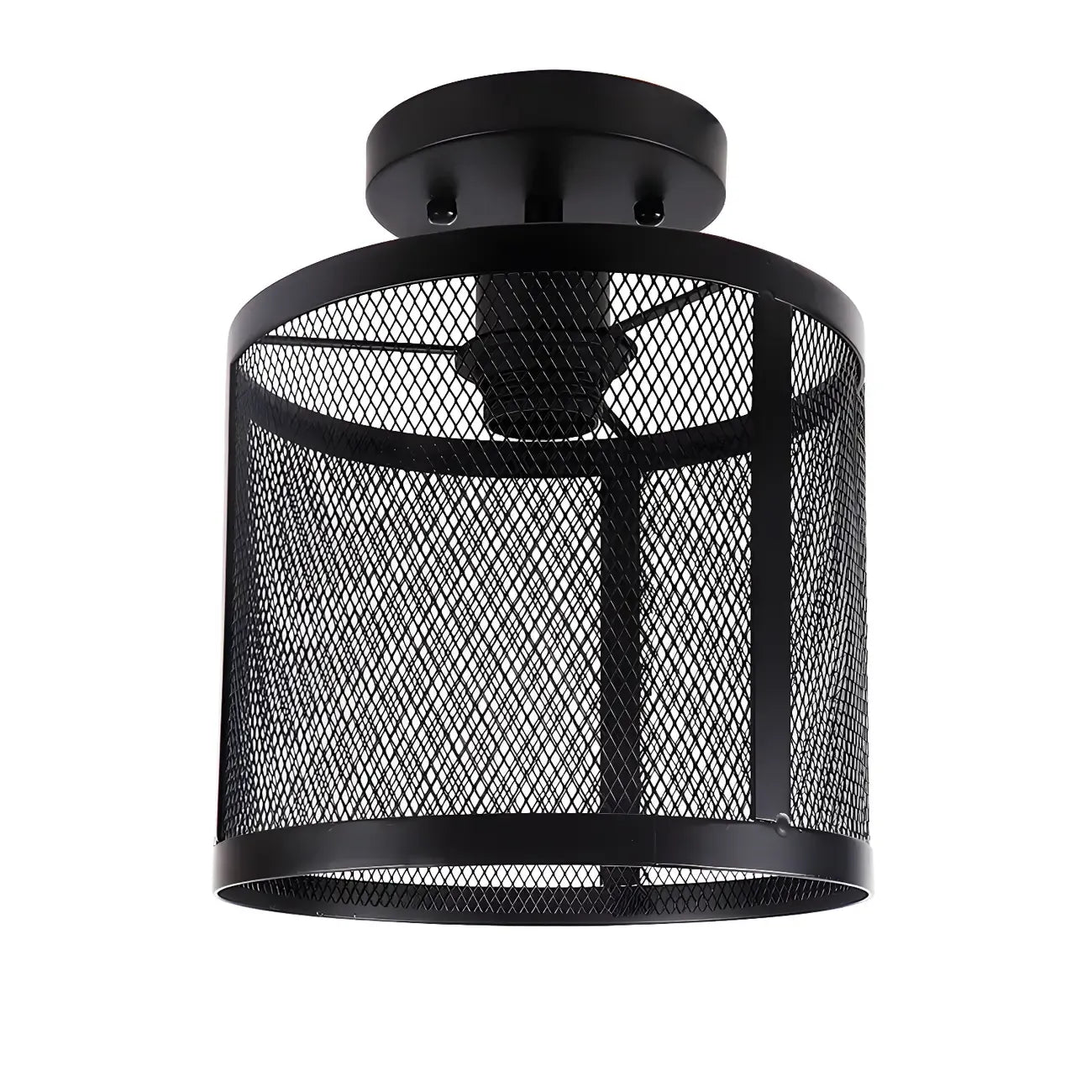 Industrial Black Iron Mesh Cylinder Semi Flush Ceiling Light