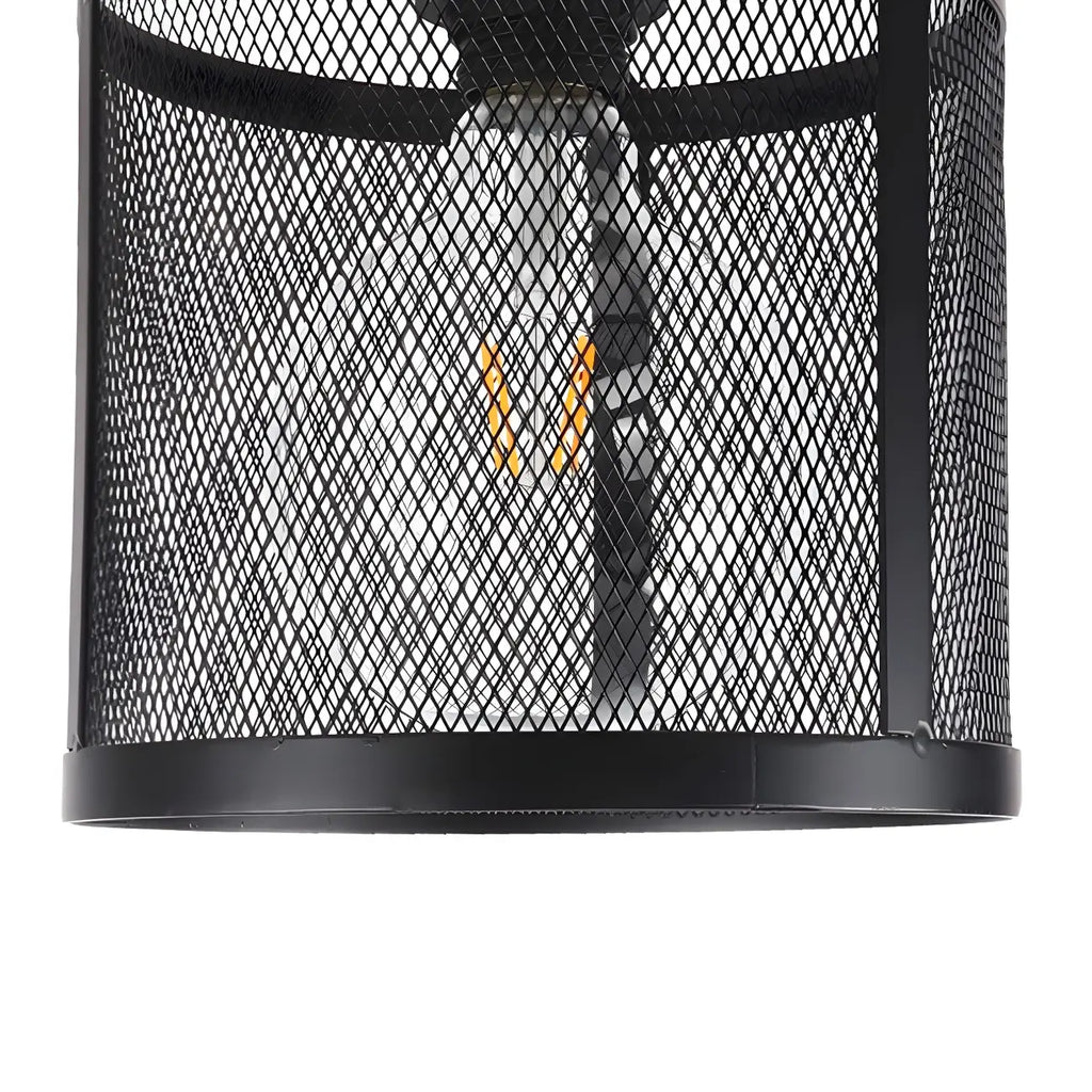 Industrial Black Iron Mesh Cylinder Semi Flush Ceiling Light