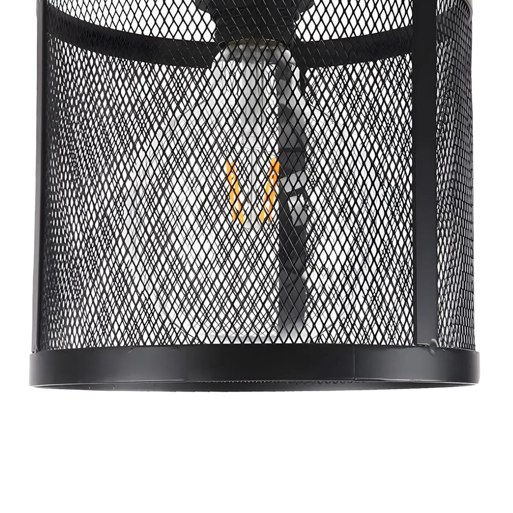 Industrial Black Iron Mesh Cylinder Semi Flush Ceiling Light