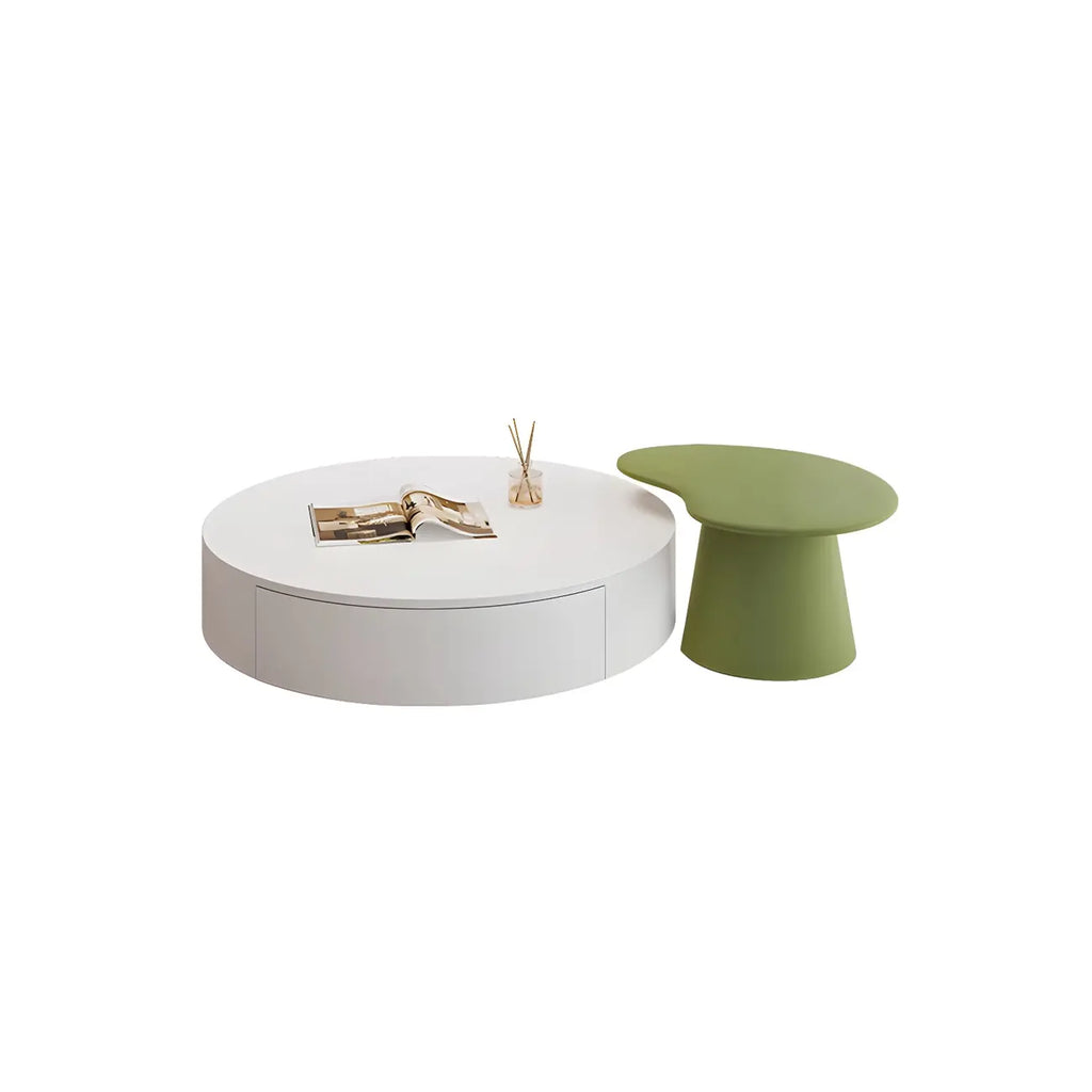 Modern White Round Wooden Coffee Table with Storage