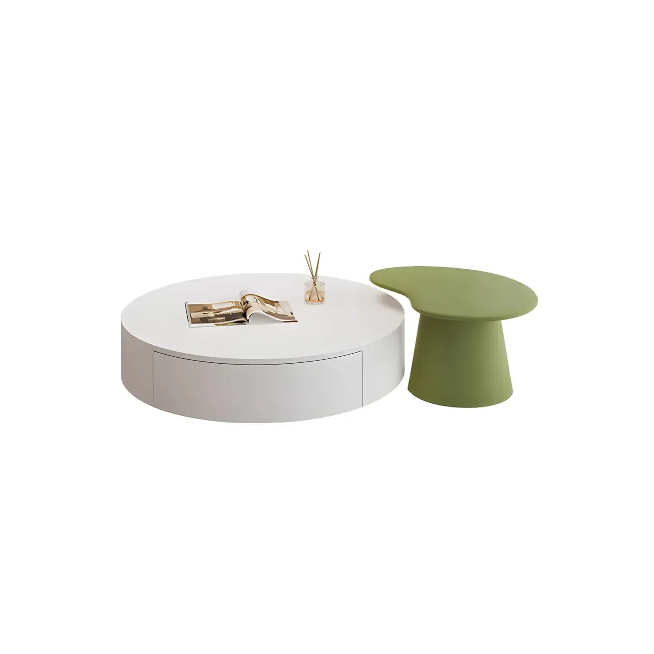 Modern White Round Wooden Coffee Table with Storage