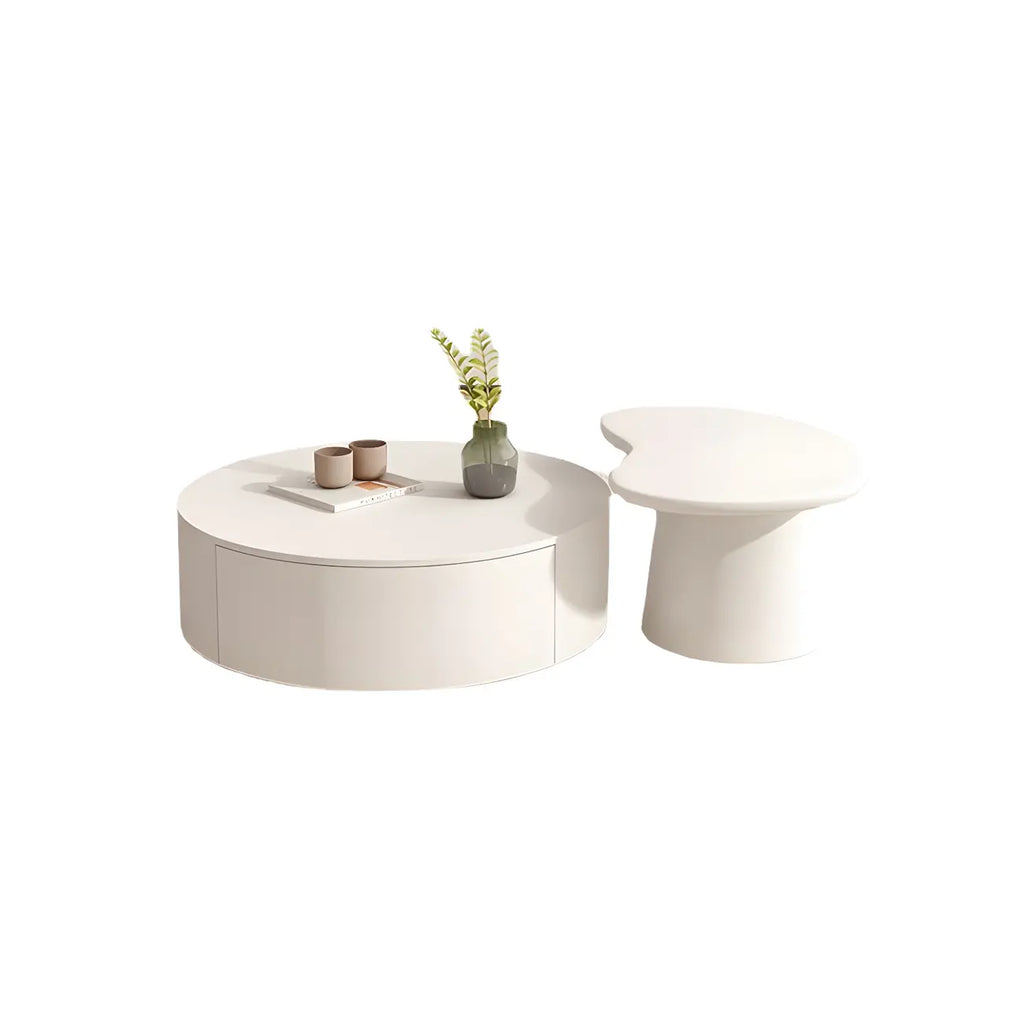 Modern White Round Wooden Coffee Table with Storage