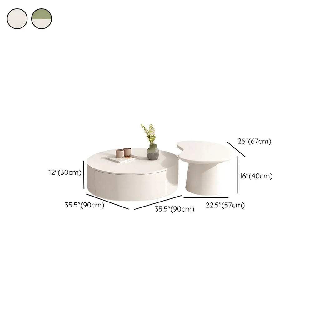 Modern White Round Wooden Coffee Table with Storage