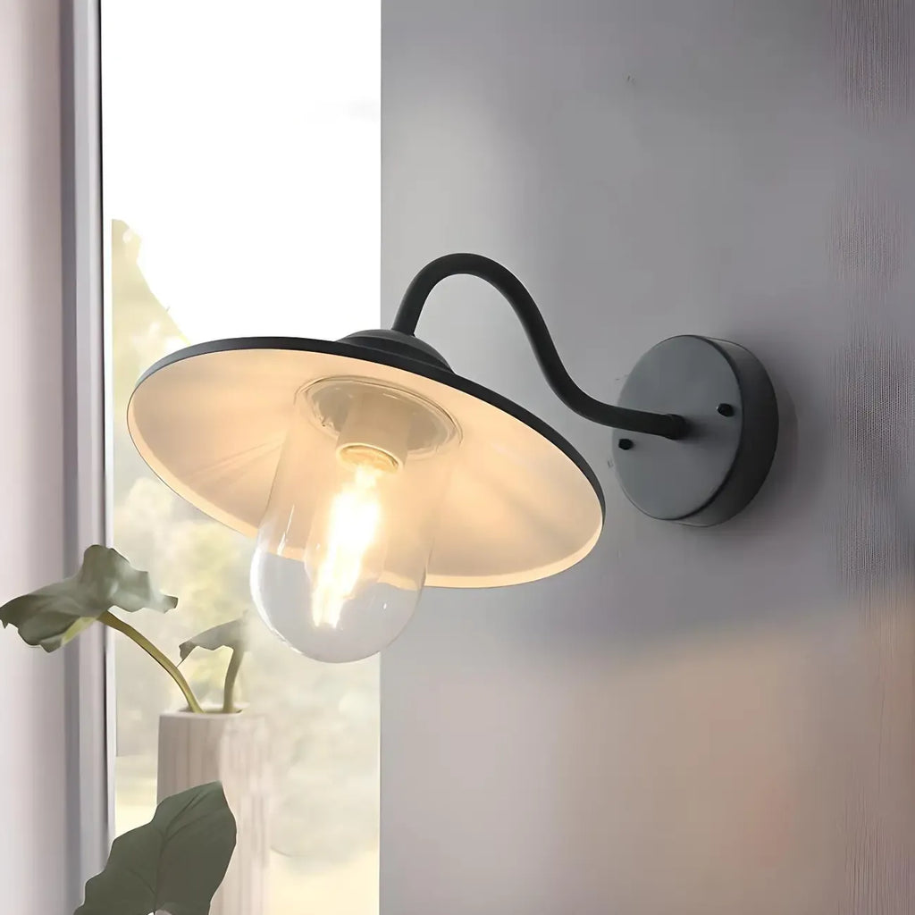 Industrial Gooseneck Down Shade Glass Outdoor Wall Light