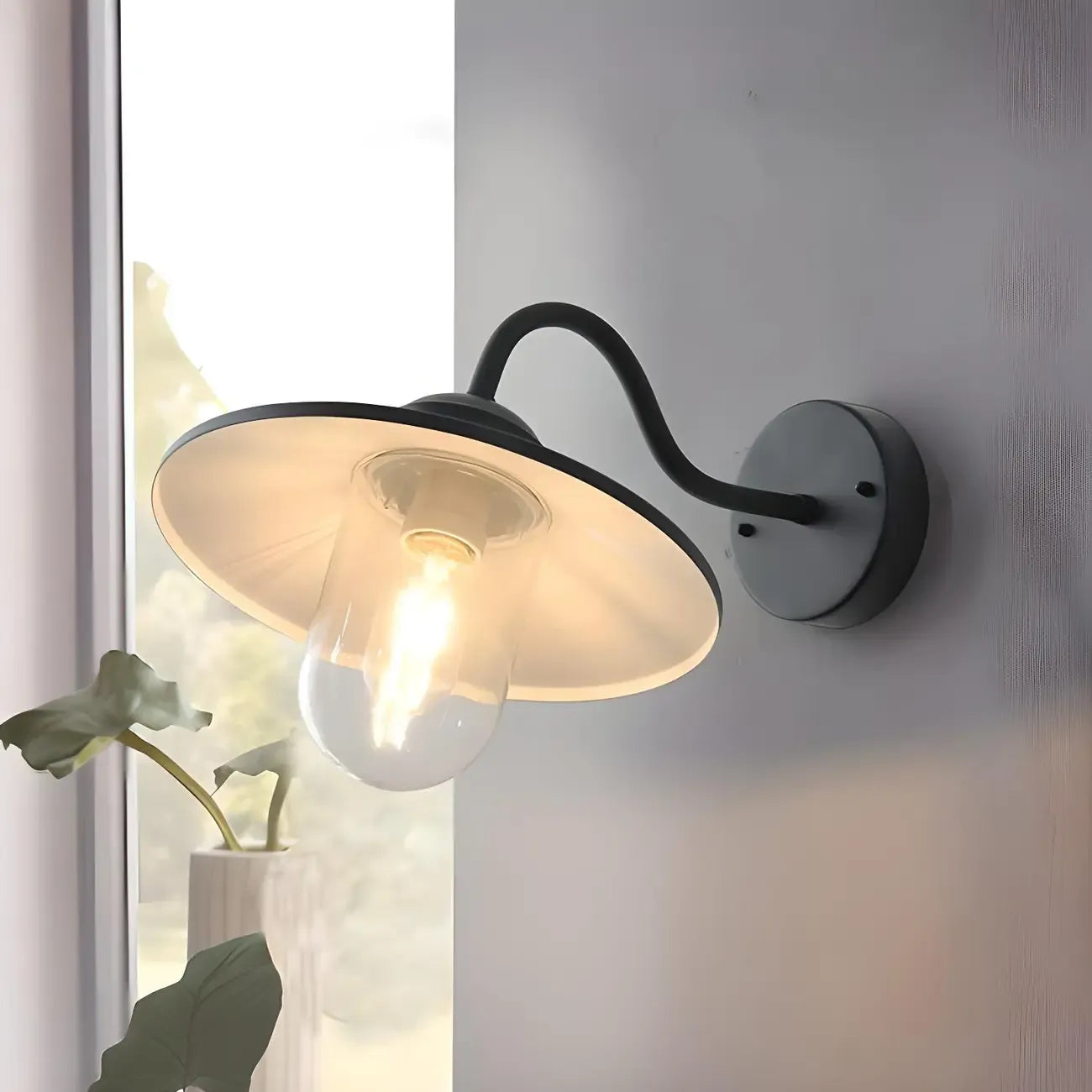 Industrial Gooseneck Down Shade Glass Outdoor Wall Light