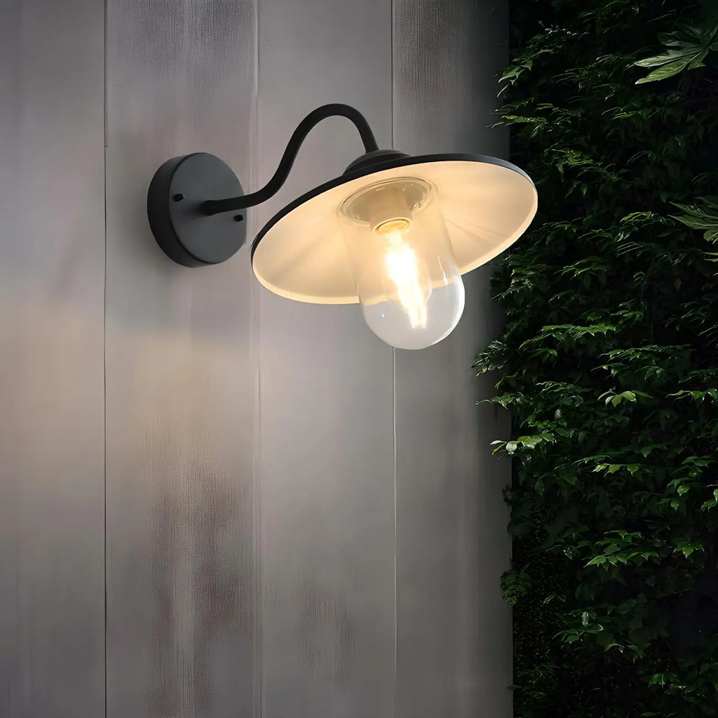 Industrial Gooseneck Down Shade Glass Outdoor Wall Light