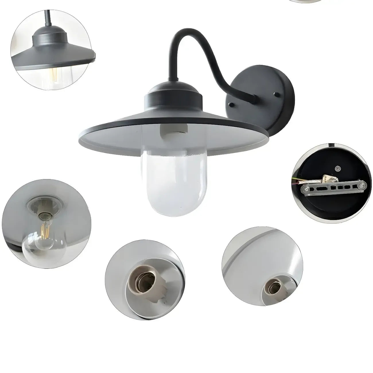 Industrial Gooseneck Down Shade Glass Outdoor Wall Light