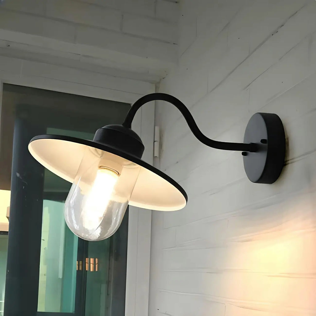Industrial Gooseneck Down Shade Glass Outdoor Wall Light