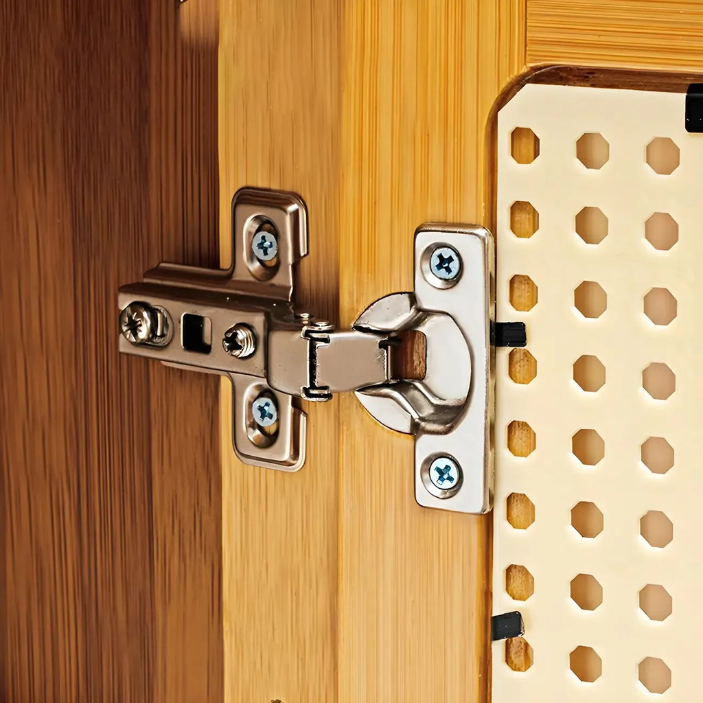 Bamboo Adjustable Shelves Shoe Storage with Rattan Doors