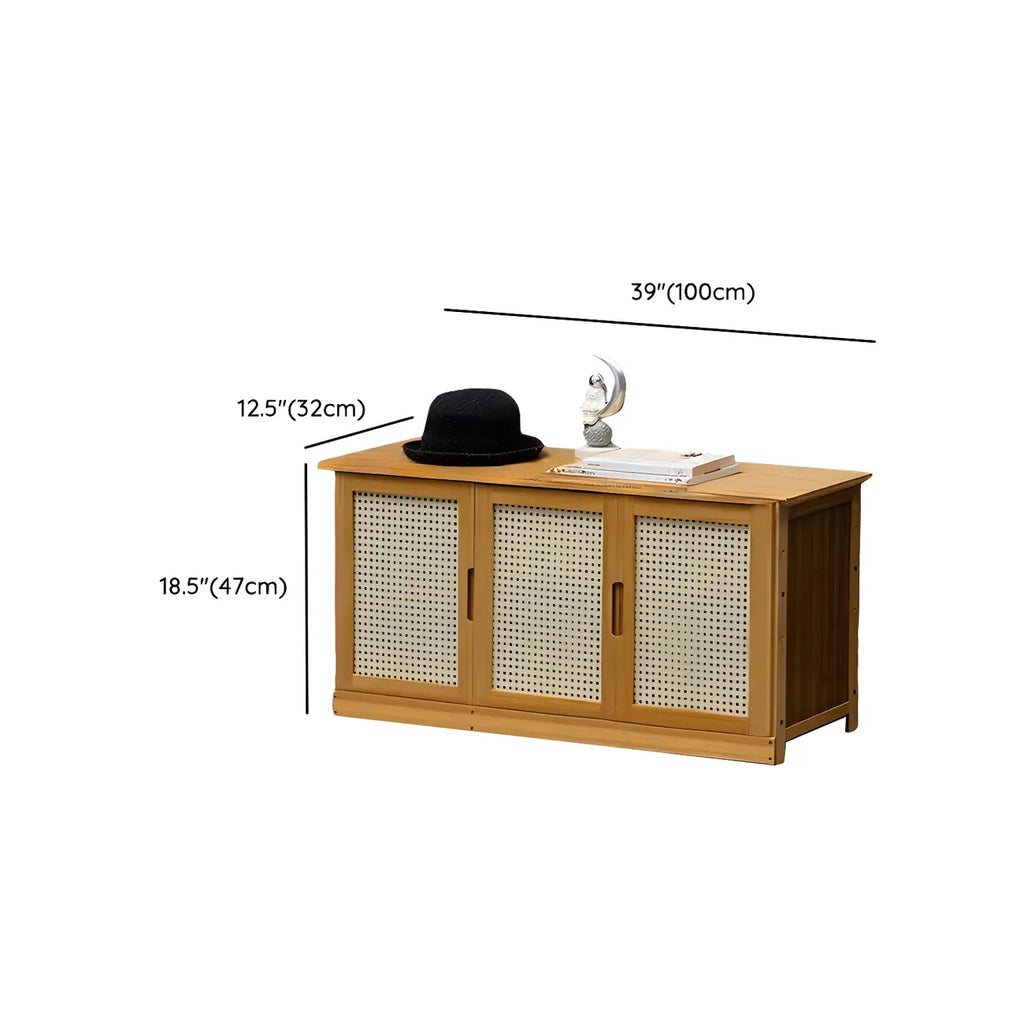 Bamboo Adjustable Shelves Shoe Storage with Rattan Doors