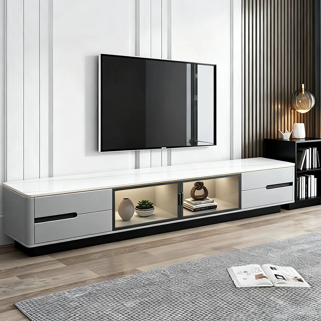 70.9 Grey Stone Multi Drawer TV Stand with Cable Management