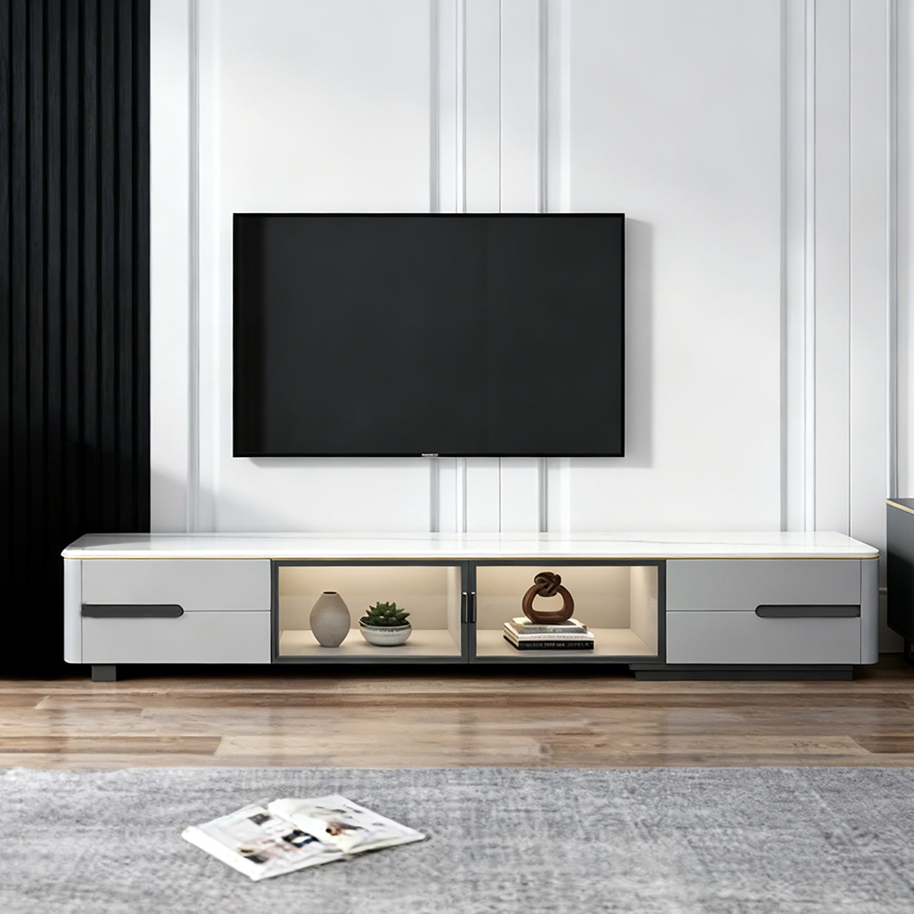 70.9 Grey Stone Multi Drawer TV Stand with Cable Management