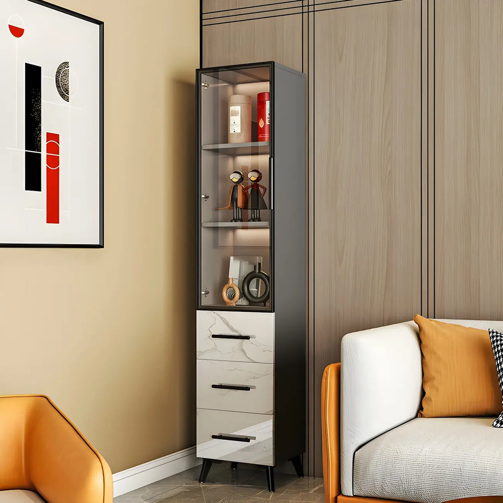 Modern Gold White Marble-Textured Wood Glass Versatile Cabinet