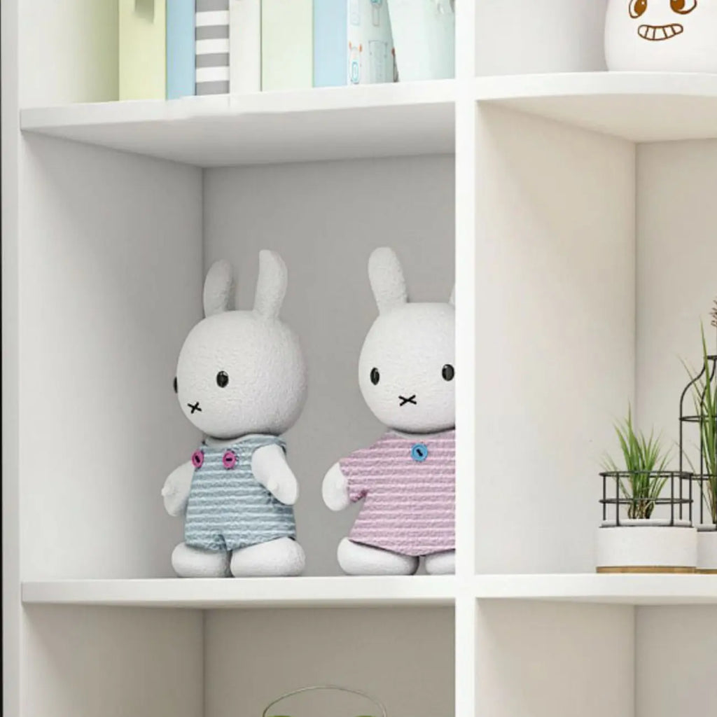 Modern White Wood Corner Utility Cabinet with Open Shelves