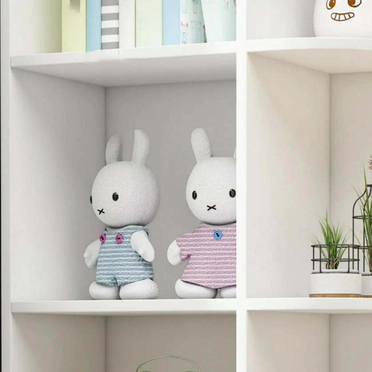 Modern White Wood Corner Utility Cabinet with Open Shelves