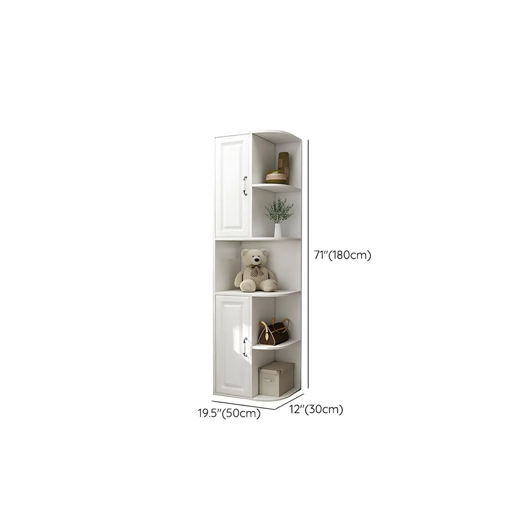 Modern White Wood Corner Utility Cabinet with Open Shelves