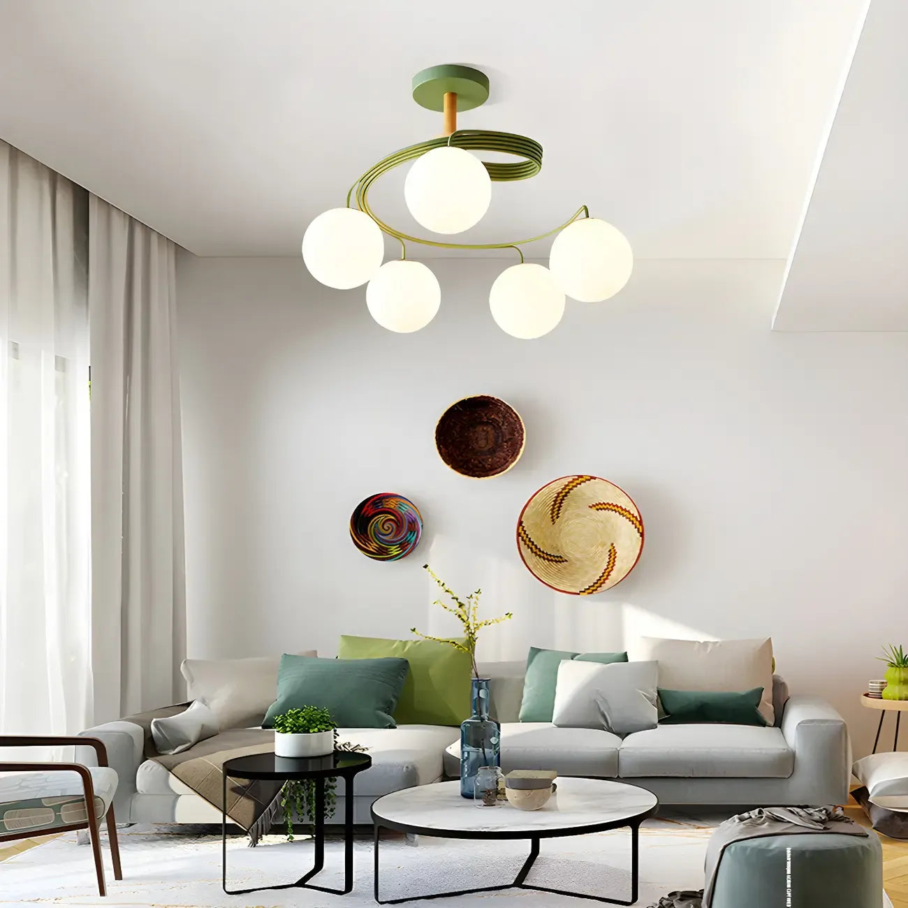 Modern Globe Bulb Orb Metal Semi Flush Ceiling Light
