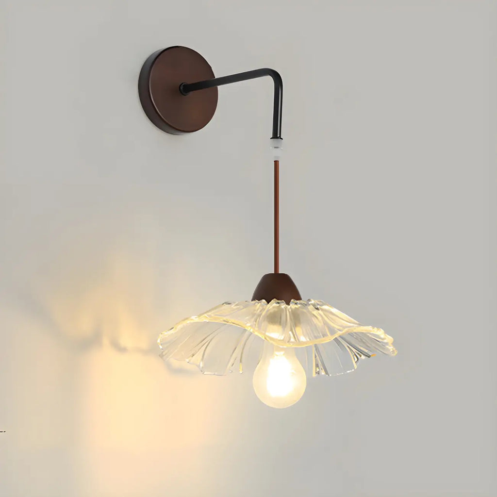 Simple Wood Glass Floral Shade Wall Sconce