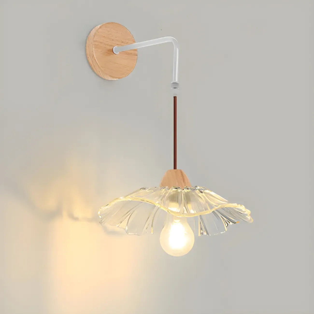 Simple Wood Glass Floral Shade Wall Sconce