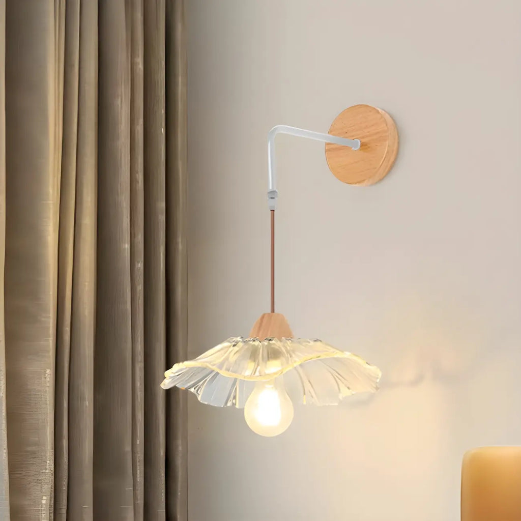 Simple Wood Glass Floral Shade Wall Sconce