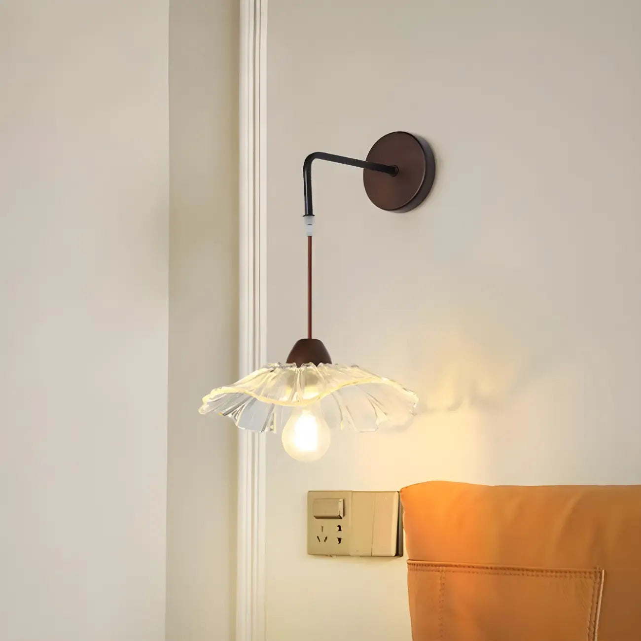 Simple Wood Glass Floral Shade Wall Sconce