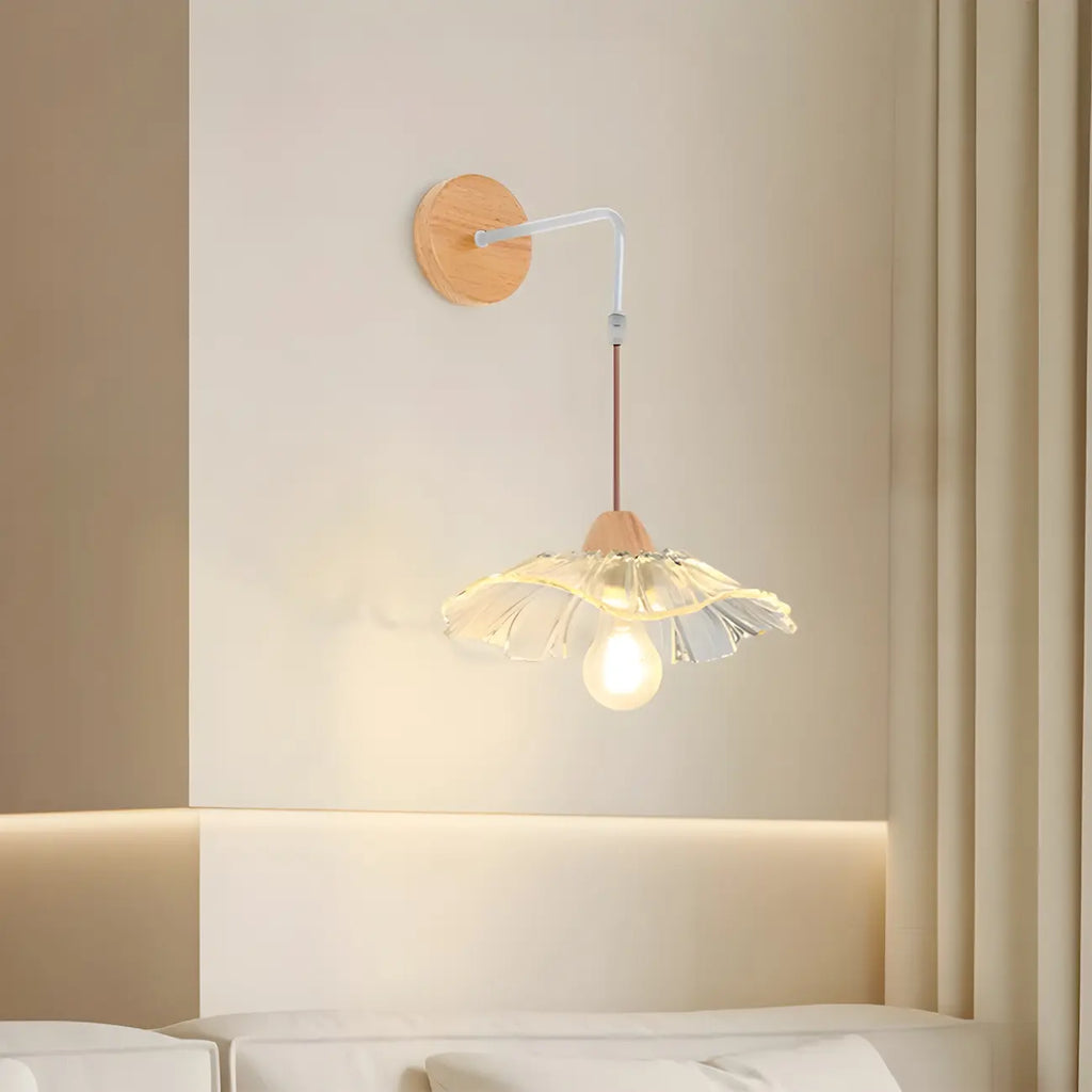 Simple Wood Glass Floral Shade Wall Sconce