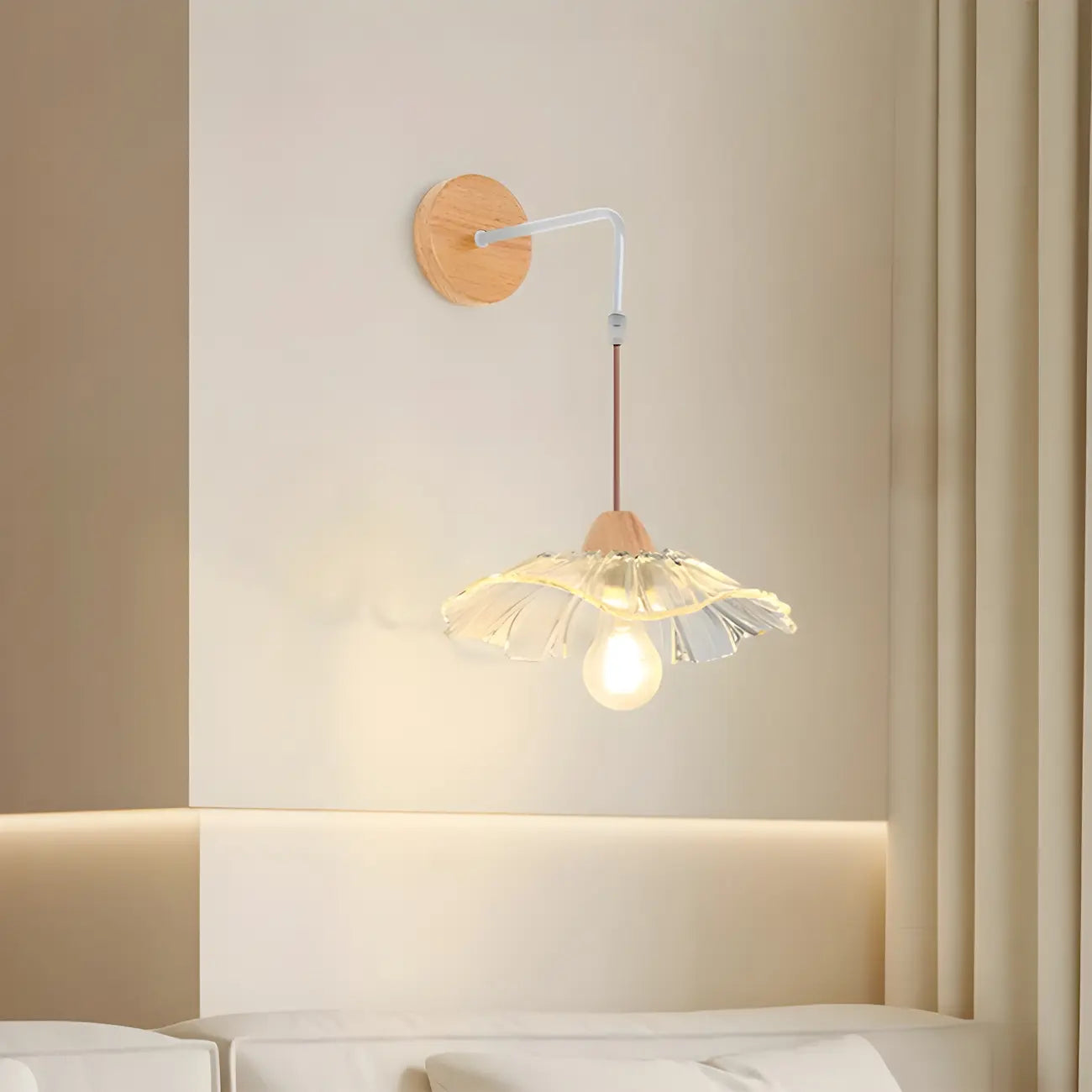 Simple Wood Glass Floral Shade Wall Sconce