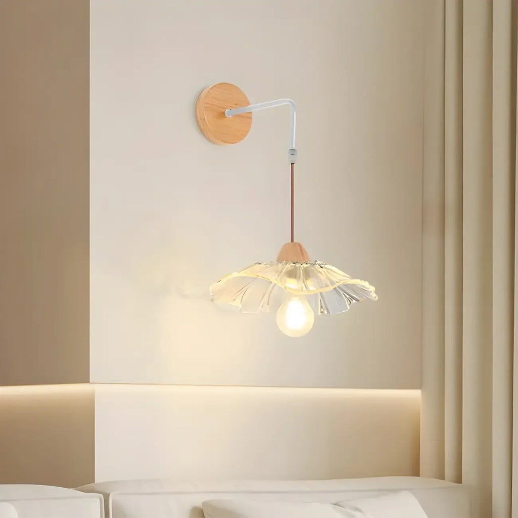 Simple Wood Glass Floral Shade Wall Sconce