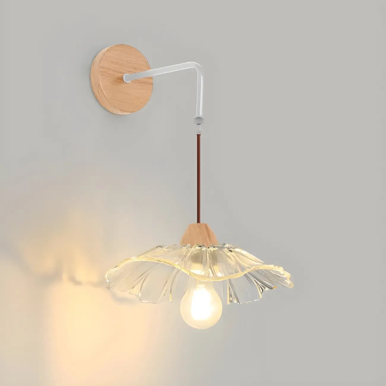 Simple Wood Glass Floral Shade Wall Sconce