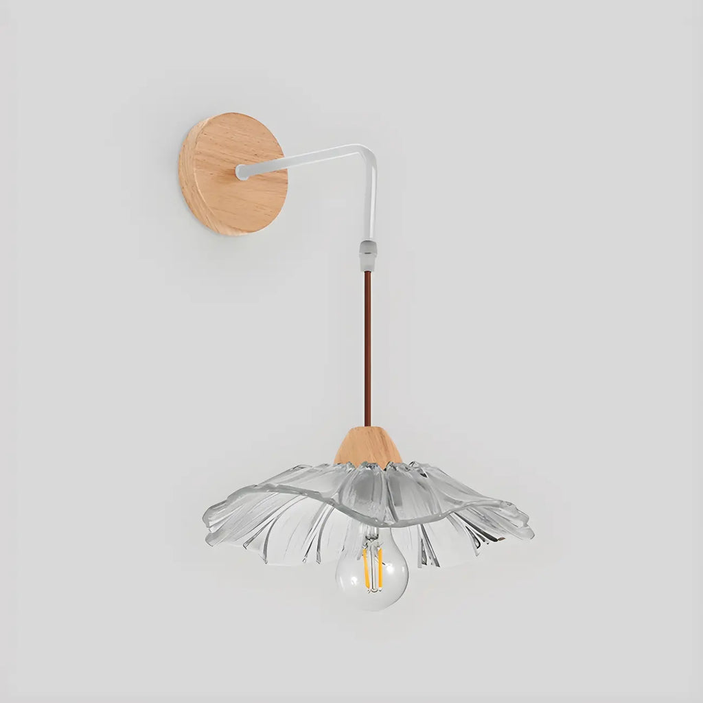Simple Wood Glass Floral Shade Wall Sconce