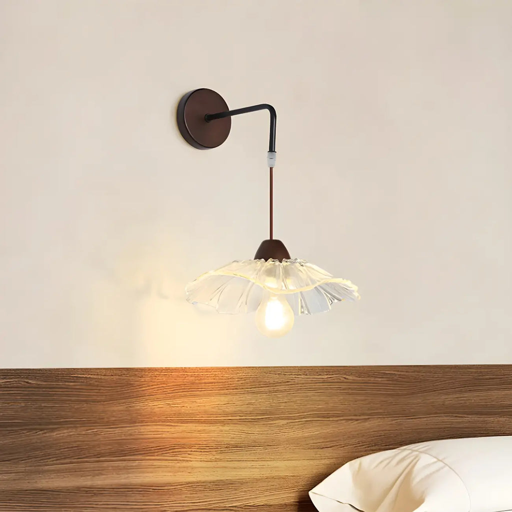 Simple Wood Glass Floral Shade Wall Sconce