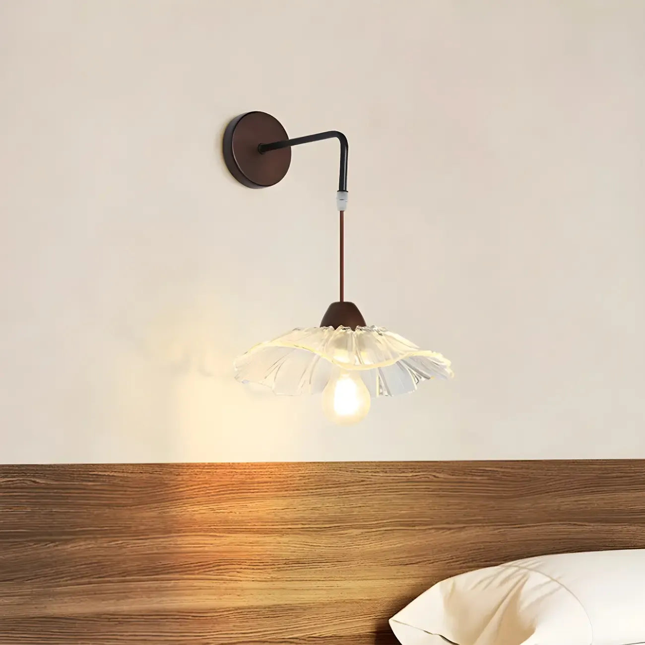 Simple Wood Glass Floral Shade Wall Sconce