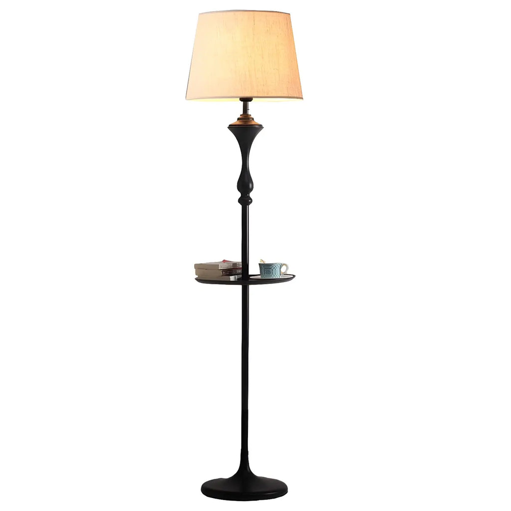 Traditional Drum Fabric Shade Standing Floor Lamp with Table